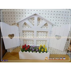 *︵House傢飾︵*洗白木製開窗壁掛屋型花架