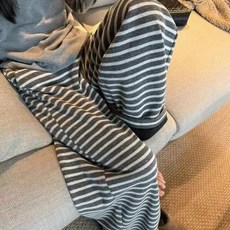 유니온 여성 캐주얼 빈티지 스트라이프 와이드 팬츠