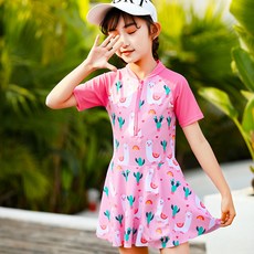 彴約女童泳衣中小童游泳涉水運動錦綸面料內置防走光底褲平角褲款, 4XL