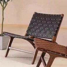 북유럽 라탄의자 등나무 인테리어 체어 테라스 쇼파 식탁, 리클라이너 월넛  블랙 안장 가죽, 1개