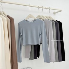 GAT 韓國 圓領打底上衣 超彈力素色短版 長袖女上衣