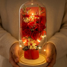 셀루미스 꽃무드등 LED 장미 무드등 유리돔 플라워 시들지않는 꽃 여자친구 선물 프리저브드, 레드