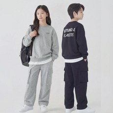 투나이언 남아 여아 레터링 맨투맨 + 빅 포켓 카고바지 상하복세트