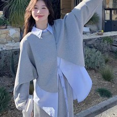 ORZQU 봄 가을 여성 긴팔 맨투맨 루즈핏 라운드 크롭 쁘띠 여생 긴팔 티셔츠