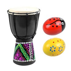 heizi 잠베 악기 북 민족 악기 말라카스 포함 핸드드럼 퍼커션 미니 (소 지름 10cm 높이 20cm 에그마라카스 2개)