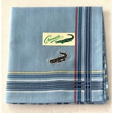 小老闆萬國商舖 鱷魚透氣輕薄吸汗紳士手帕-淡藍底紅邊條 純棉柔軟舒適