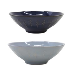 ssueim 圖案壓紋陶瓷麵碗 2入組, 深藍色+雲灰色, 1組