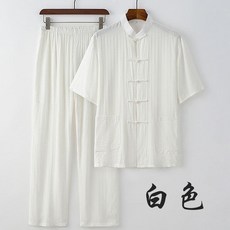 中國風男裝 棉綢短袖提花兩件套