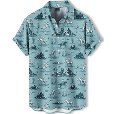 DADDYLOCO 남성용 하와이안 셔츠 열대 과일 프린트 휴가 반팔 버튼 다운 여름 해변 스타일 Flyfish-1 3XL 269602, Bluecowboy-1