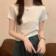 女生短袖T恤 韓版修身正肩高腰打底衫