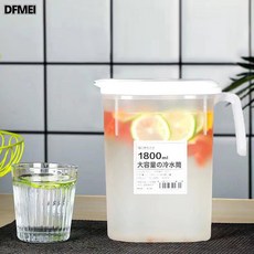 DFMEI 冷水壺大容量塑料壺耐高溫儲水夏季冰箱側門熱賣飲料涼水桶冷泡, 1個, 白色1.8L:如圖, 1L