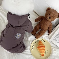 韓版連帽小狗狗衣服鞦鼕款泰迪比熊雪納瑞小型犬四腳棉衣鼕季保暖, 1個, 洛米棕 陞級可牽引 ,L 建議體重8-11斤