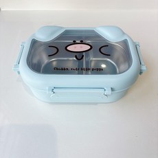 卡通可愛304不鏽鋼帶蓋飯盒上班族學生大容量便當午餐盒, 1個, 藍色, 如圖