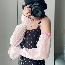 夏季防曬袖套雪紡寬鬆戶外騎車遮陽防紫外線手臂套袖薄長款女透氣, 雪紡小香：粉色, 1個