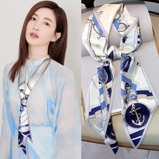 韓版時尚細長條絲巾 14*145cm 女斜角小領巾 法式飄帶 鍛面髮帶 學生領帶 薄圍巾 頭帶 綁包絲巾 腰帶