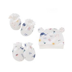 嬰兒純棉胎帽新生兒必備三件套組：柔軟純棉、防抓手套、保暖腳套，初生寶寶呵護首選