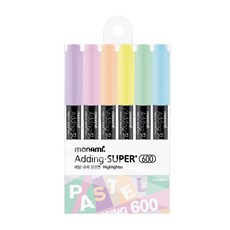 모나미 에딩 슈퍼 형광펜 600 파스텔 6색세트 / 사각닙 / Chisel Tip / 육각형 캡 / 은은한 컬러, 6색, 1개