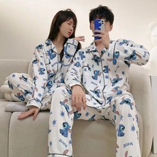 日系情侶長袖睡衣套裝 春秋季學生家居服男女