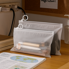 반투명 수납 여행용 방수 파우치 슬라이드 지퍼백 지퍼팩 비닐백 비닐팩 고리형 비닐백 화장품 브러쉬 PE 세면도구 밀봉 휴대용 고리형 액세서리 서랍 소품 정리함 수영복 캐리어, 1개, 1개입