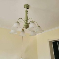 法式田園臥室吊燈 花朵客廳吊燈 北歐奶油系主臥燈 美式複古房間燈, 6頭吊燈奶綠色