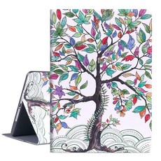 Vimorco 아이패드 5세대/6세대 9.7인치 2017/2018용 케이스 에어 1/2 5/6세대용 슬림 충격 방지 PU 가죽 조절 가능한 스탠드 커버 퍼플 마블, 라이프 트리