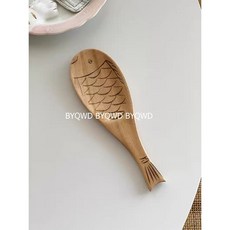 BYQWD일본식 주걱 숟가락 물고기모양 BYQWD, 내추럴우드