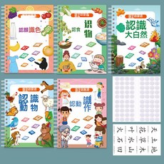 DFMEI 安靜書幼兒童啓蒙早教教具繁體字識字卡粘貼書看圖學量詞認字畫冊, B款5套:如圖