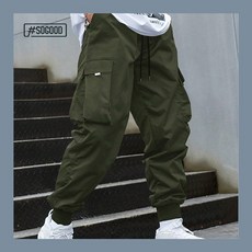 #SOGOOD 寬鬆多口袋束腳褲 休閒工作長褲 軍綠色 3XL