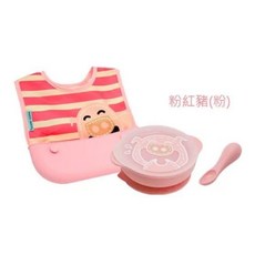 Marcus&Marcus 動物樂園自主用餐學習禮盒組 學習餐具 台灣代理公司貨 檢驗合格, 多種顏色, 餐碗、湯匙、圍兜、矽膠防塵蓋, 1個