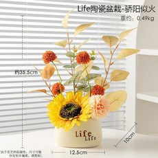 臺灣出貨 假花花裝飾品擺件陶瓷花盆感逼真客廳室內假綠植花卉盆栽 ZT7L, Life陶瓷盆栽-驕陽似火, 1個