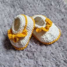 (완제품) 넘넘 귀여운 손뜨개 아기신발/양말/덧신, 노랑, 1개