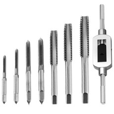 tinduo 탭핑비트 M3 M4 M5 M6 M8 M10 M12 7개+탭핸들1개 8종입 세트 탄소강 금형강 철 주철 합금강등 가공 탭드릴비트 나사산 목공 비트, 1세트