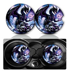 2팩 스타즈 고무 75인치 유니버설 방지 미끄럼 자동차 매트 홀더 코스터, Dragon and Skulls