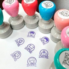 주문제작 3cm원형 엄마확인도장 알림장스탬프 엄마확인도장 리필잉크증정, 핑크랜덤(살구or딸기or핑크), 보라, 1개