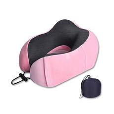 U型頸枕 午睡枕 慢回彈記憶棉枕芯 附收納袋 旅行辦公室護頸枕, 磁布-櫻花粉