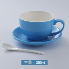 咖啡盃套裝 350ml 歐式陶瓷 加厚 拉花專用, 1個, 雅藍色350ml咖啡盃碟+陶瓷勺