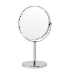 雙面放大化妝鏡，360度旋轉桌面鏡，鍍鉻質感，精緻便攜, 銀