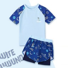 로르카 14세 이상 사용 가능 아동용 우주 프린트 반팔 수영복 세트 B06032714