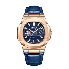 高品質日月星晨機械手錶ONOLA鏤空真皮防水夜光男表 全自動機械手錶 鸚鵡螺防水夜光真皮錶帶 大氣高端奢華手表【時禮】