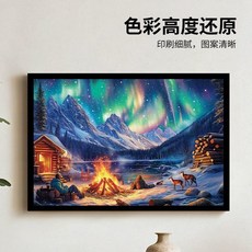 拼圖 高級感風景拼圖1000片高難度益智拼板成人版大人減壓解悶木質拼圖, 1個, 【极光篝火夜】拼图1000片（无相框）,木质拼图750*500mm