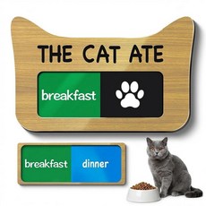 EliteSign 자석이 있는 고양이 먹이 알림 용품 고양이 먹이가 있는 반려동물 식사 추적기 아크릴 독특한 귀 모양 2 영역 피드 표지판 아침 및 저녁 식사 포함 스티, EliteSign 자석이 있는 고양이 먹이 알림 용품,