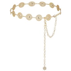 Xindojuz여성용웨스턴벨트1개 드레스용메탈골드체인벨트 컨트리보헤미안카우걸허리체인 청바지콘초콘서트골드체인힙벨트116cm131721