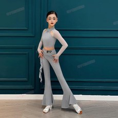 臺南出貨 拉丁舞訓練服國標舞錶演服練功服兒童專業國標摩登拉丁舞褲秋冬練功服女式跳舞專用褲子舞蹈闊腿褲
