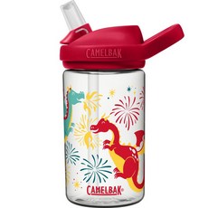 Camelbak EDDY 兒童吸管運動水壺 贈杯套或雙環背帶 附防塵蓋吸管刷, 1個, 慶典飛龍, 慶典飛龍, 400ml