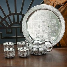 熱賣下殺純銀精緻茶具套裝輕奢朝廷風中式泡茶男士茶杯具套裝家用簡約擺件joe182450, 1個, 百福六件套