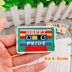 皮卡布 i9 椰子樹錄音帶太陽徽章布章臂章燙刺繡燙布貼，輕鬆打造個性風格, 錄音帶,魔鬼氈(勾面)
