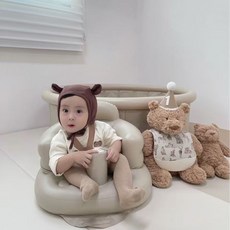 寶寶充氣學坐椅 嬰兒學坐沙發 多功能兒童訓練座椅 折疊便攜式寶寶餐椅 洗澡椅, 卡其均碼+加厚耐磨/防側翻2個月-15斤