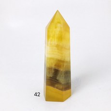 мσσи_нασ ᙏ̤̫͚ 螢石柱 黃螢石 大片細閃 共生 絲綢質感 帶彩虹光, 1個, 42