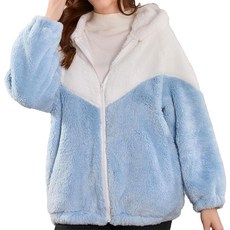 YMSHOPE 가을/겨울 플리스 안감 따뜻한 재킷 유니 패치워크 지퍼 후디 부드러운 인조 캐주얼 오버사이즈 겨울 웨어 294976