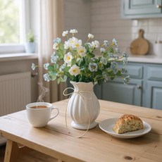 法式洋甘菊仿真花藝擺飾，白色陶瓷花瓶, 法式午後野餐洋甘菊仿真花禮, 1個